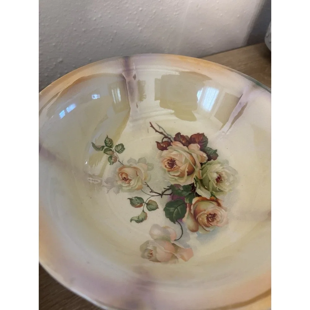 Antique Set of Bowls Crown Ivory 1936 Ceramic Earthenware Dresden China Floral